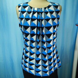 Calvin Klein Pleated Neck Sleeveless Geometric Career Top Size Large NWOT